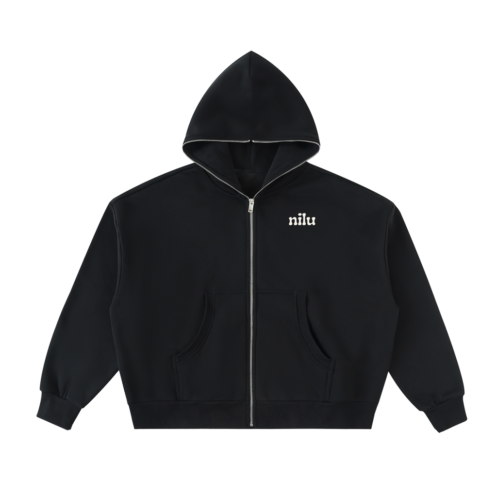 Fleeced Full-Zip Boxy Hoodie